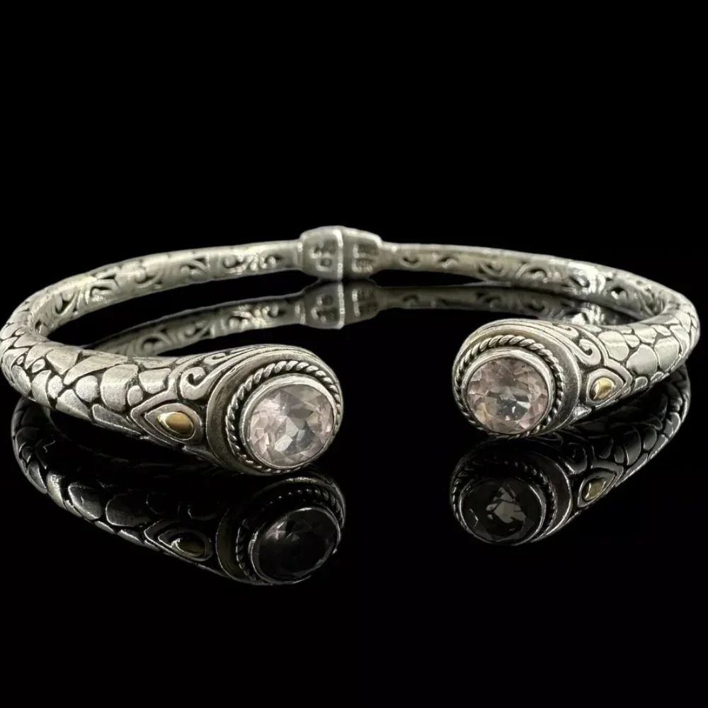 Robert Manse 18K Gold & Sterling Silver Amethyst Ornate Hinged Cuff Bracelet